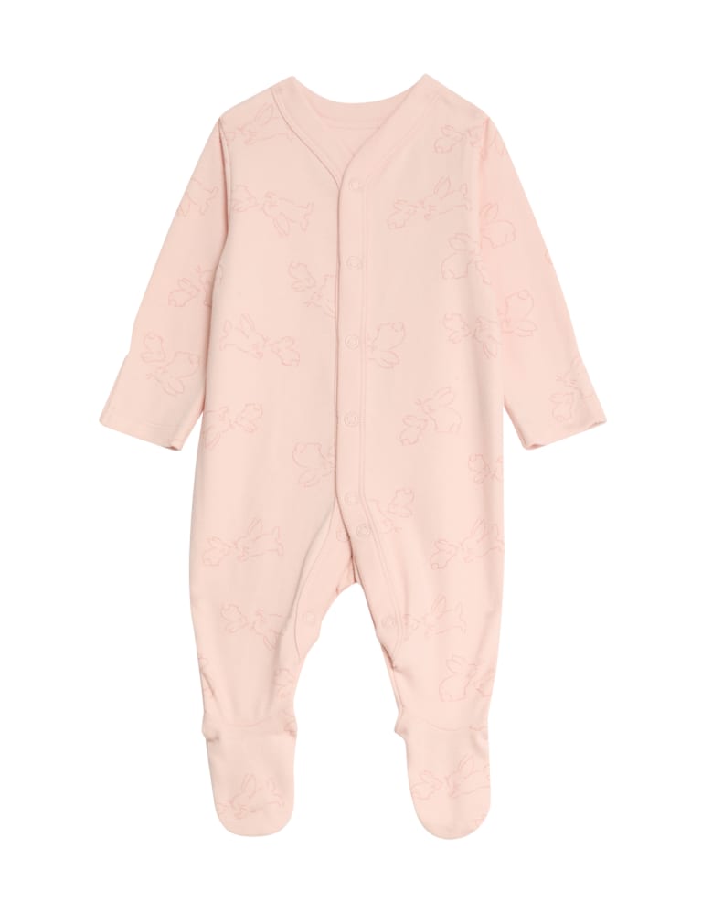 3pk Pure Cotton Bunny & Striped Sleepsuits (5lbs-3 Yrs) 2 of 4