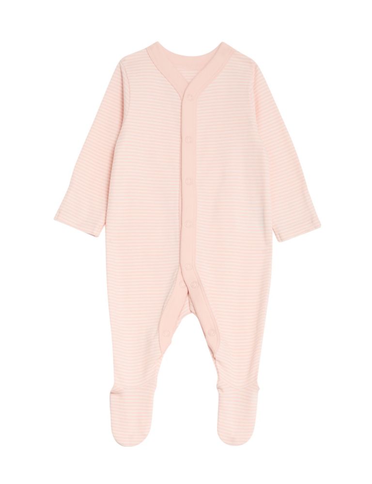 3pk Pure Cotton Bunny & Striped Sleepsuits (5lbs-3 Yrs) 3 of 4