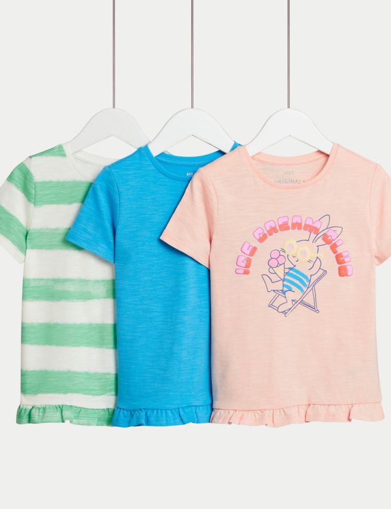 3pk Pure Cotton Bunny T-Shirts (2-8 Yrs) 1 of 2