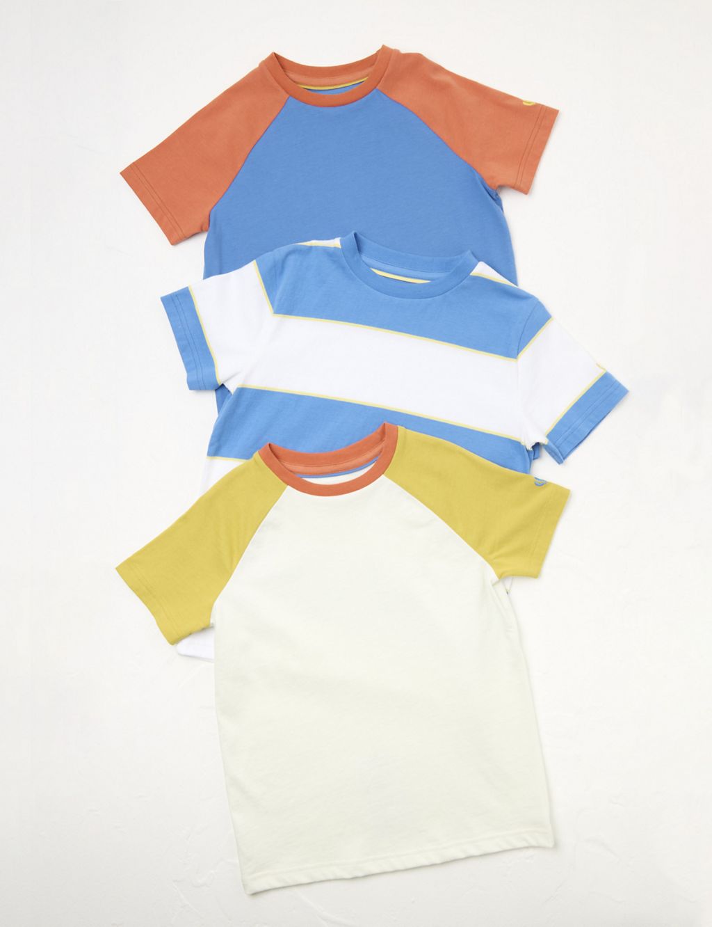 3pk Pure Cotton Colour Block T-Shirts (3-13 Yrs) 1 of 7