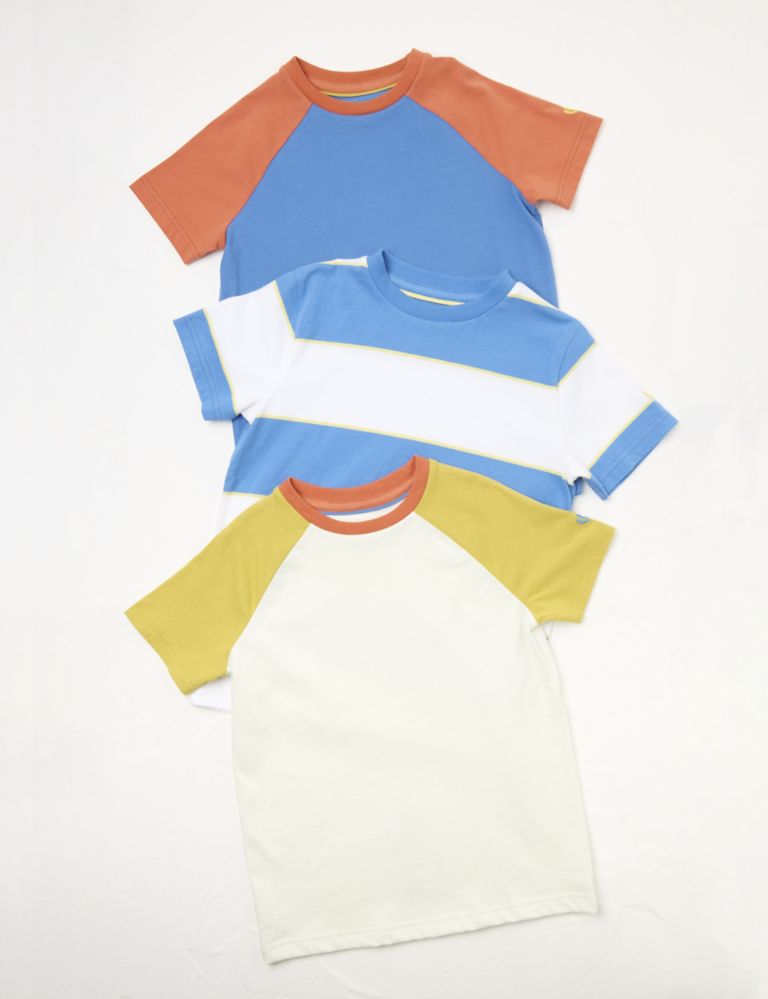 3pk Pure Cotton Colour Block T-Shirts (3-13 Yrs) 2 of 7