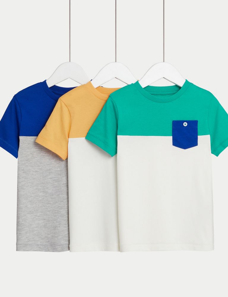 3pk Pure Cotton Colourblock T-shirts (2-8 Years) 1 of 1