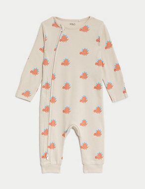 3pk Pure Cotton Dino & Striped Sleepsuits (6½lbs-3 Yrs) Image 2 of 5