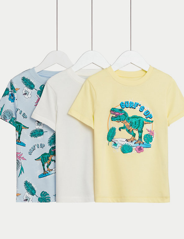 3pk Pure Cotton Dinosaur T-Shirts (2-8 Yrs) Image 1 of 1