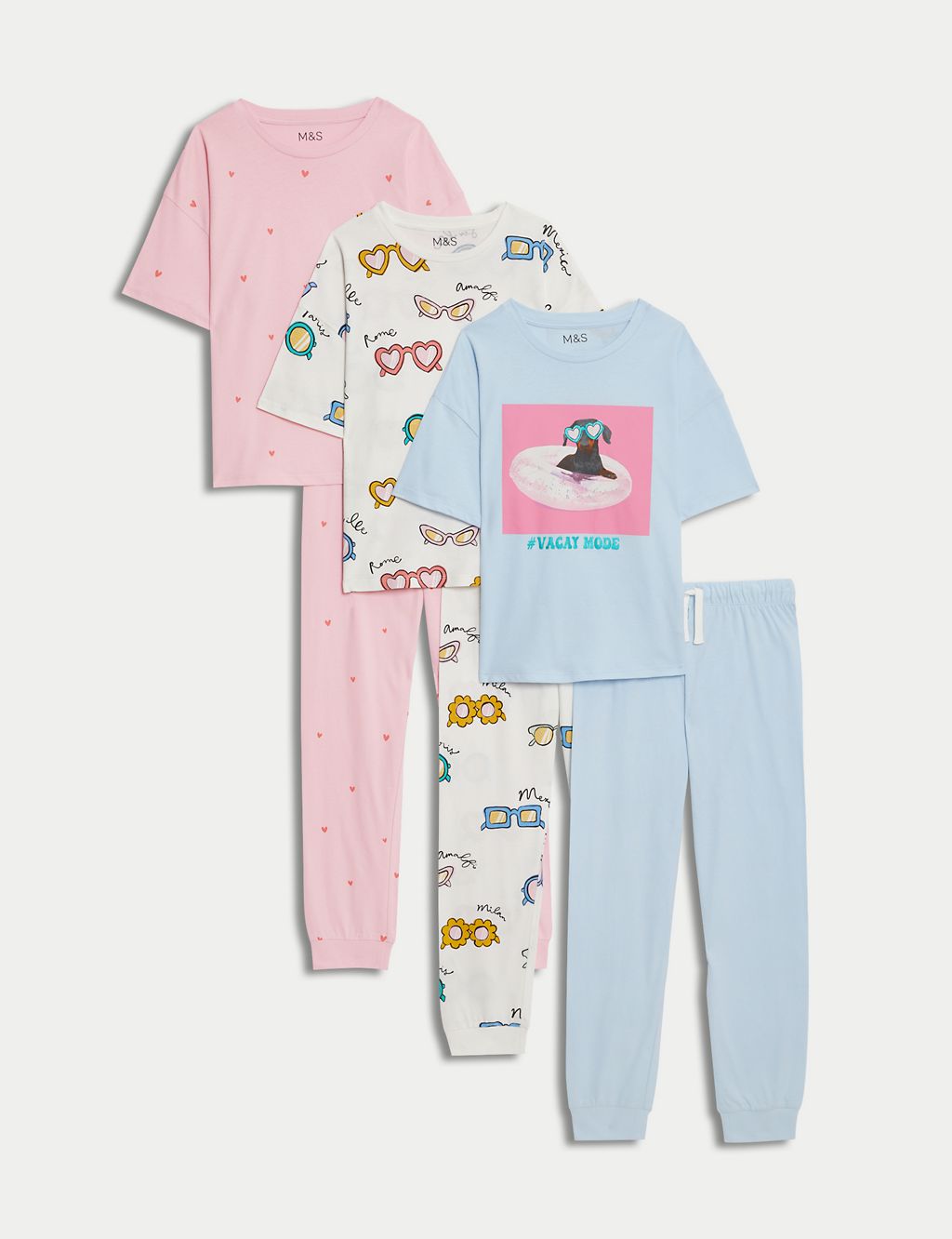 3pk Pure Cotton Dog & Heart Pyjama Sets (6-16 Yrs) 1 of 1