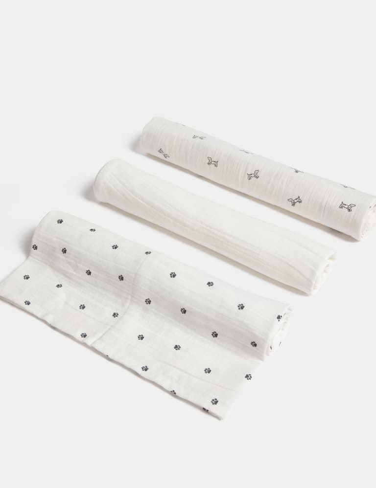 3pk Pure Cotton Dog Muslin Squares 1 of 2