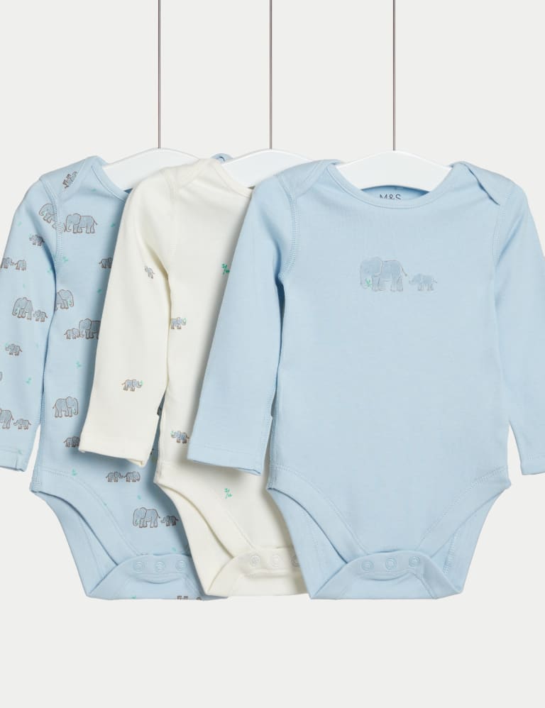 3pk Pure Cotton Elephant Print Bodysuits 0 3 Yrs