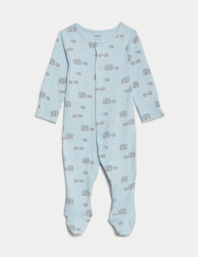 3pk Pure Cotton Elephant Print Sleepsuits (0-3 Yrs) 2 of 5