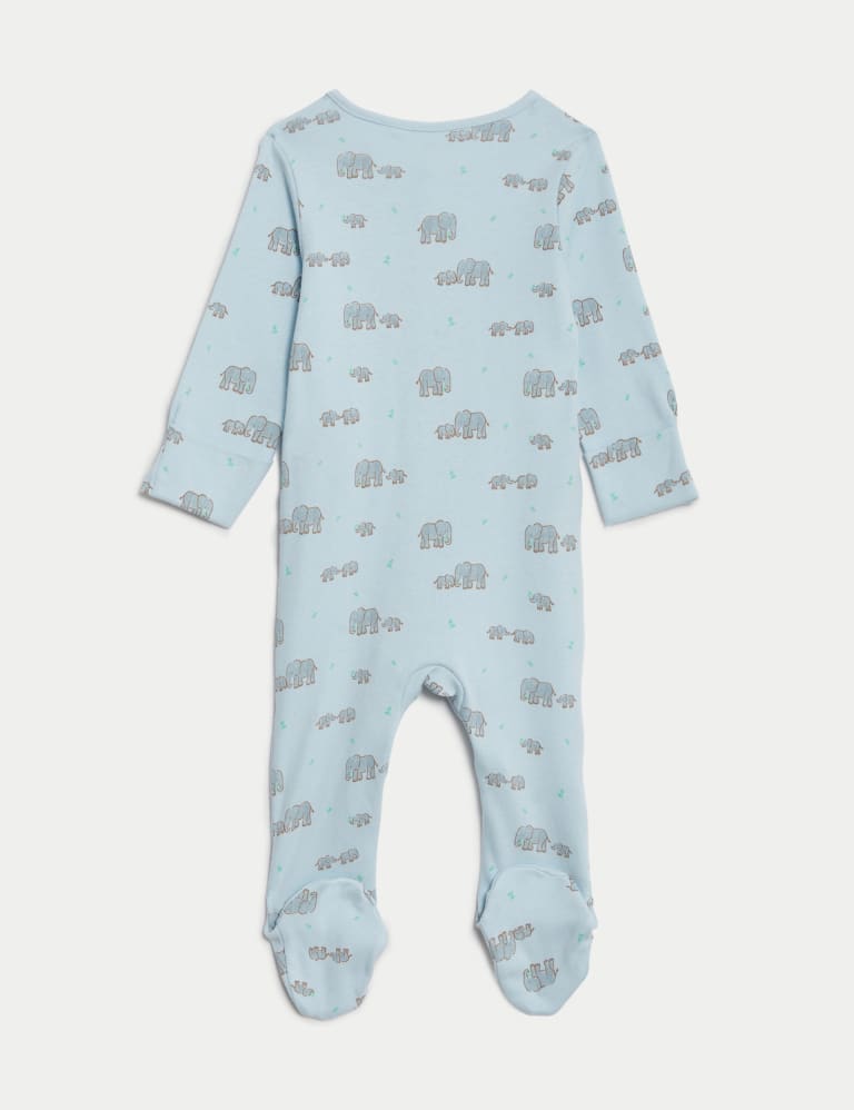 3pk Pure Cotton Elephant Print Sleepsuits (0-3 Yrs) 3 of 5