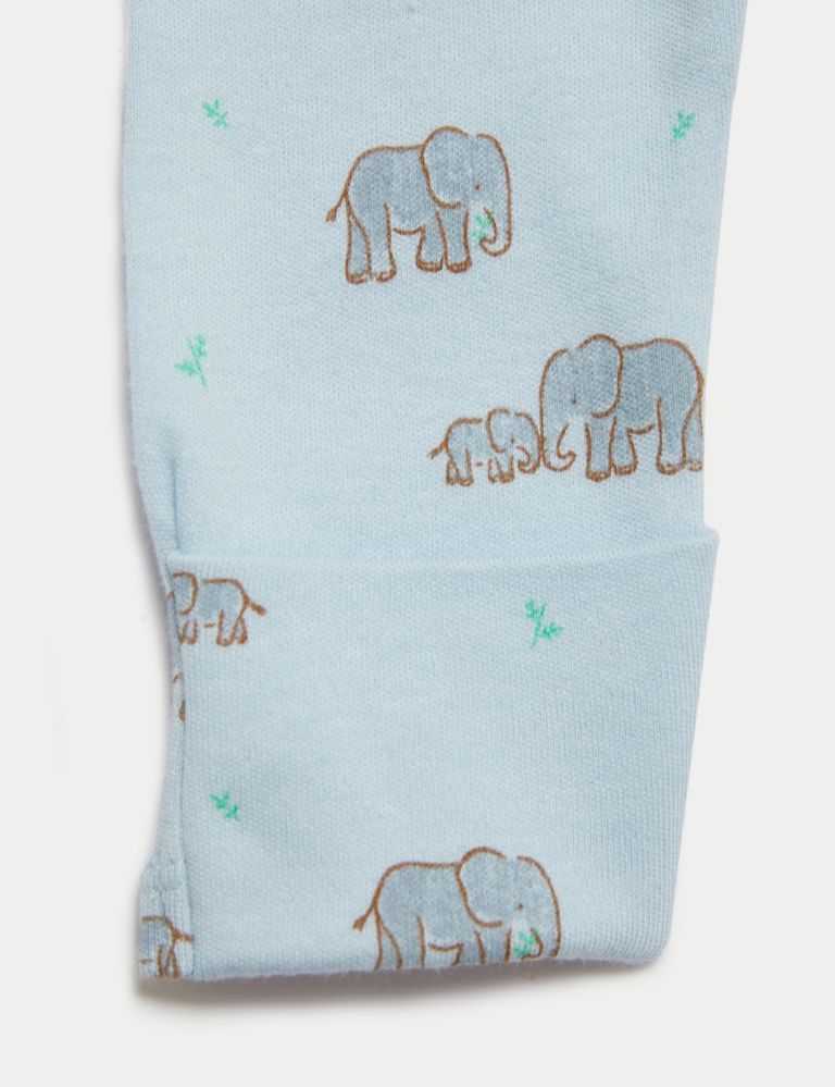 3pk Pure Cotton Elephant Print Sleepsuits (0-3 Yrs) 5 of 5