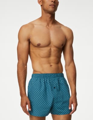 3pk Pure Cotton Fan Print Woven Boxers, M&S Collection