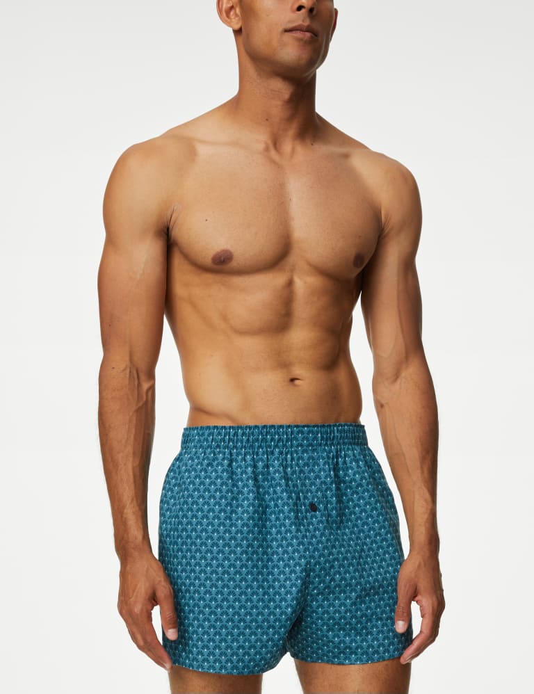 3pk Pure Cotton Fan Print Woven Boxers