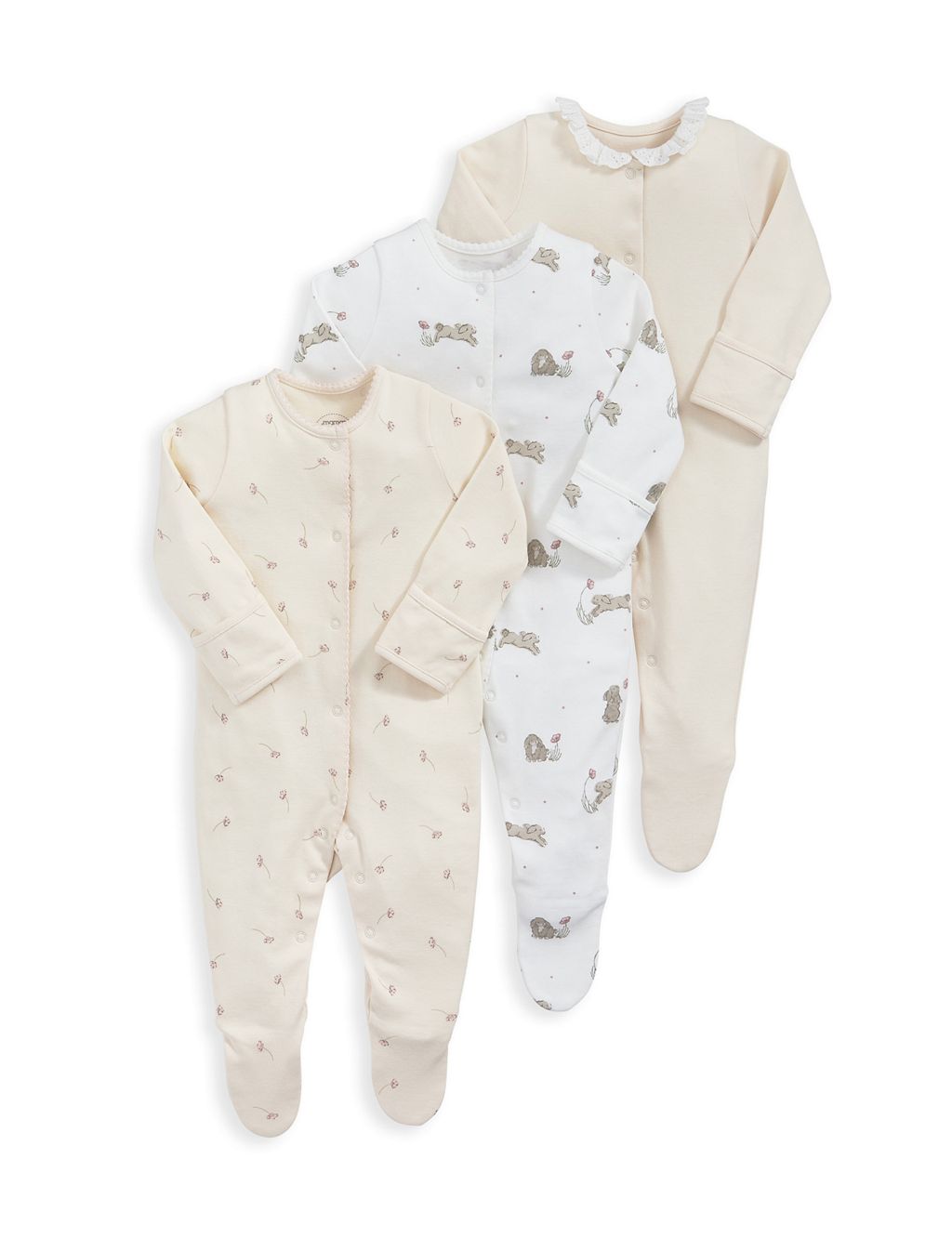 3pk Pure Cotton Floral & Bunny Sleepsuits (7lbs-24 Mths) 2 of 2
