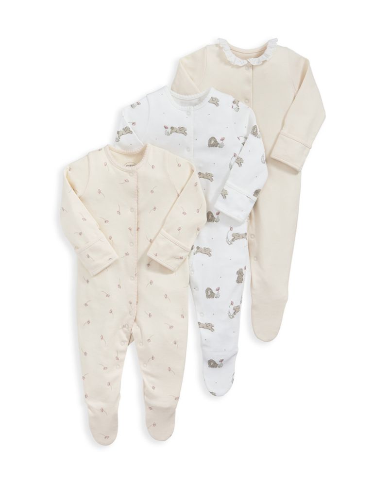 3pk Pure Cotton Floral & Bunny Sleepsuits (7lbs-24 Mths) 2 of 2