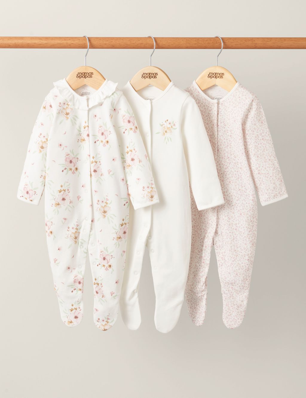3pk Pure Cotton Floral Sleepsuits (0-24 Mths) 1 of 2