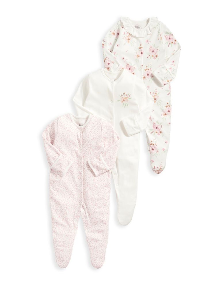 3pk Pure Cotton Floral Sleepsuits (0-24 Mths) 2 of 2
