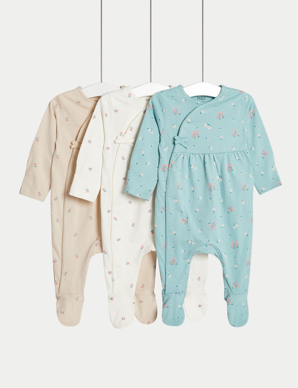 3pk Pure Cotton Floral Sleepsuits (0-36 Months) 3 of 4
