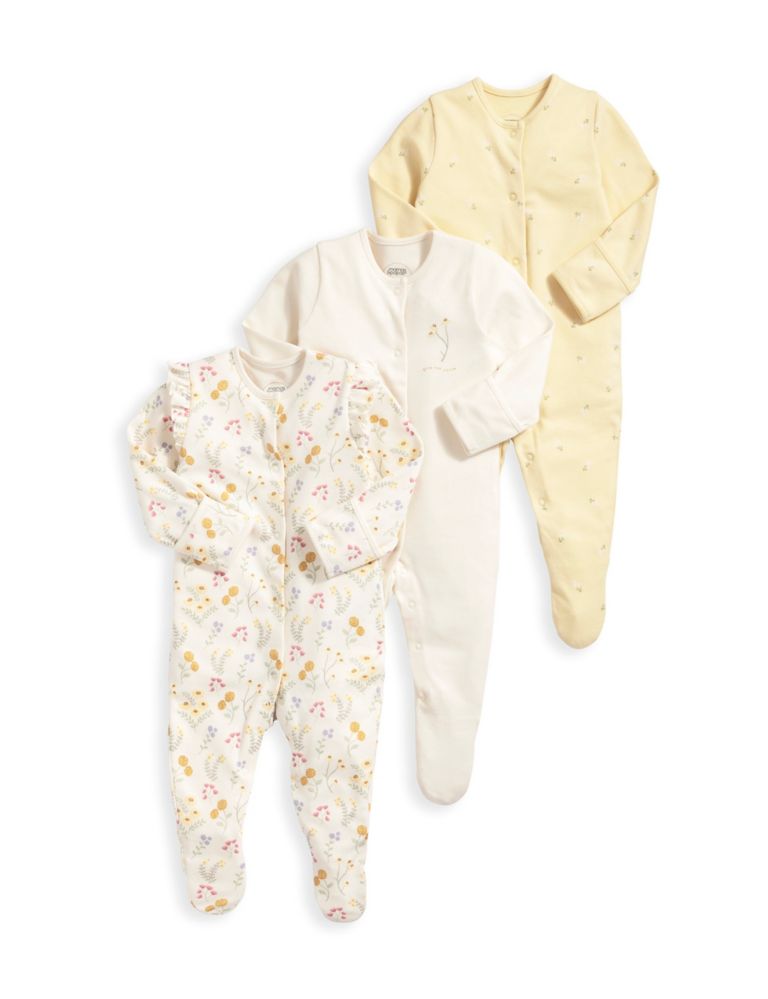 3pk Pure Cotton Floral Sleepsuits (7lbs-2 Yrs) 2 of 2