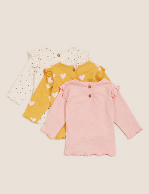 3pk Pure Cotton Frill Shoulder Tops (0-3 Yrs) Image 2 of 7