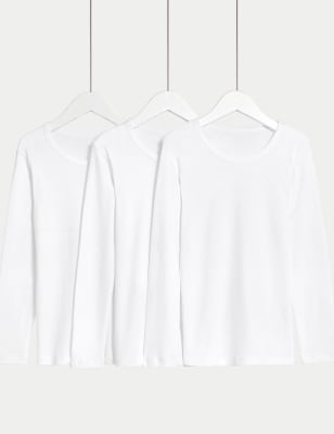 3pk Pure Cotton Long Sleeve Vests (2-14 Yrs)