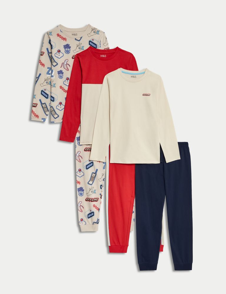 3pk Pure Cotton Offline Pyjama Sets (6-16 Yrs), M&S Collection