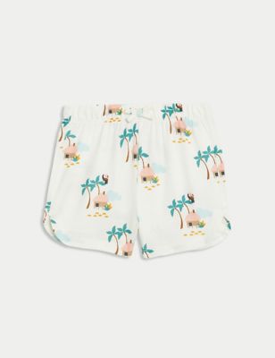 3pk Pure Cotton Palm Tree Broderie Shorts (0-3 Yrs) Image 2 of 4
