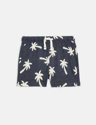 3pk Pure Cotton Palm Tree Shorts (0-3 Yrs) Image 2 of 4
