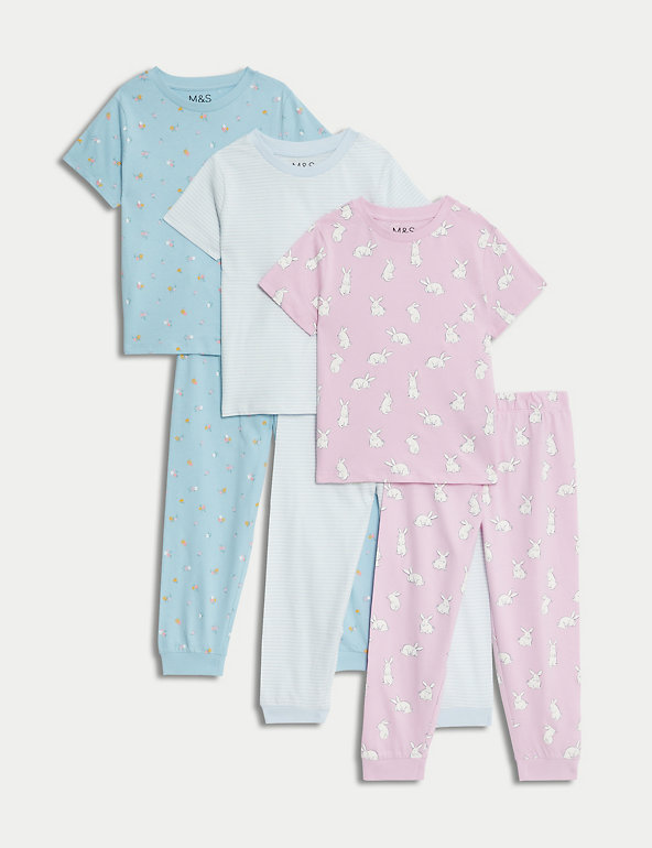 3pk Pure Cotton Patterned Pyjama Sets (1-8 Yrs) Image 1 of 1