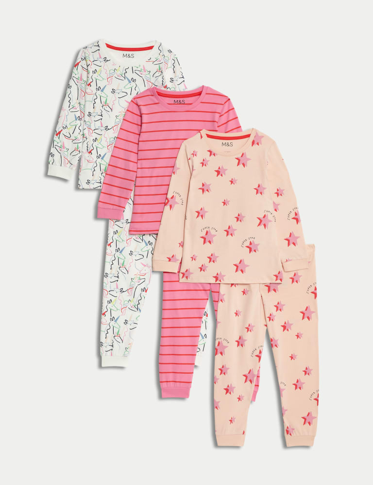 3pk Pure Cotton Patterned Pyjama Sets 1 8 Yrs