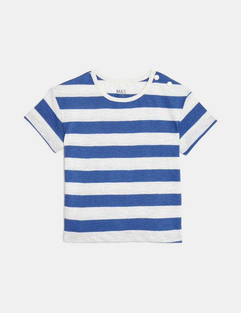 3pk Pure Cotton Plain & Striped T-Shirts (0-3 Yrs) 2 of 4
