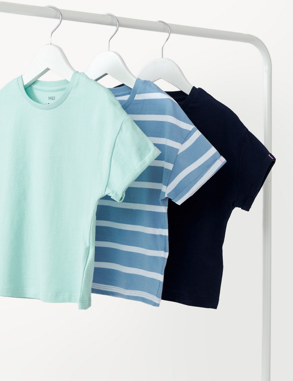 3pk Pure Cotton Plain & Striped T-Shirts (2-8 Yrs) 1 of 3