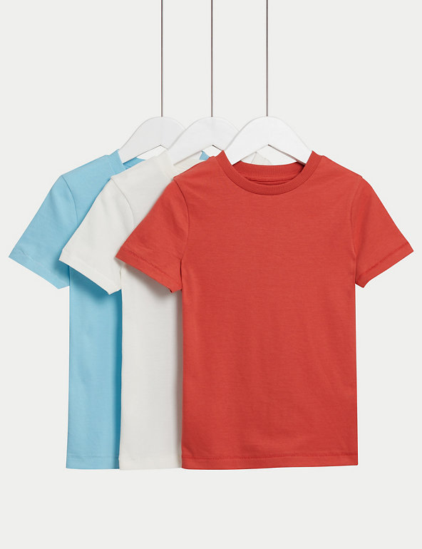 3pk Pure Cotton Plain T-Shirts (2-8 Yrs) Image 1 of 1