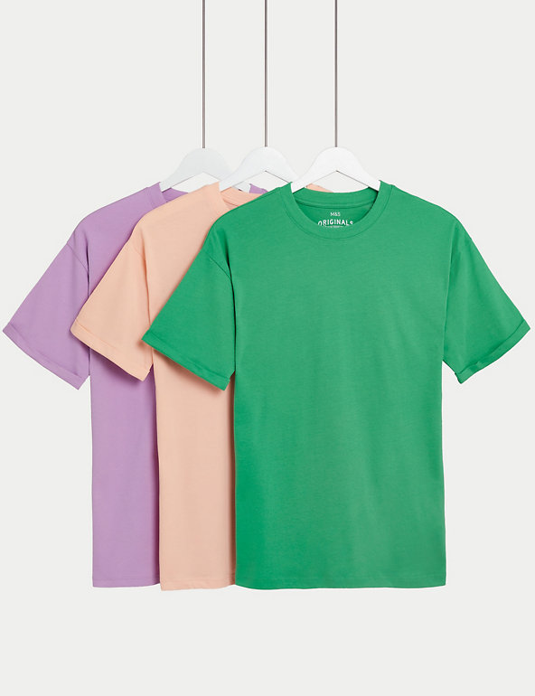 3pk Pure Cotton Plain T-Shirts (6-16 Yrs) Image 1 of 1