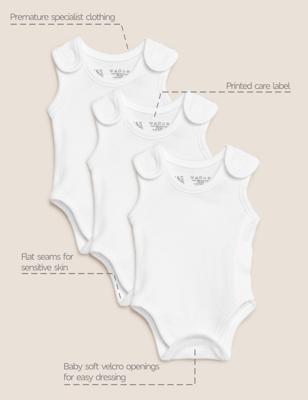 3pk Pure Cotton Premature Bodysuits (3lbs-4lbs) 3 of 8