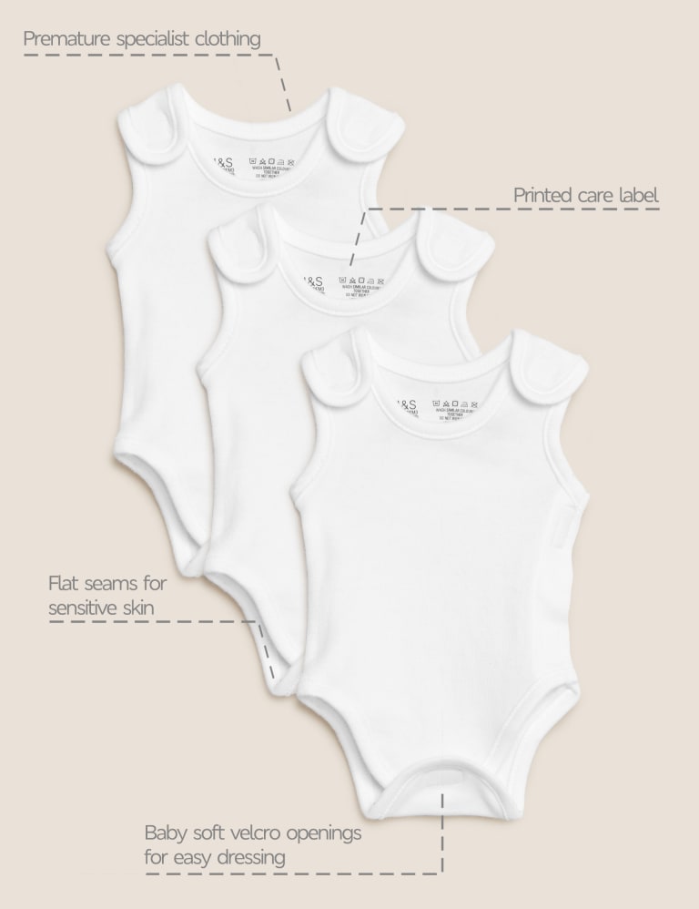 3pk Pure Cotton Premature Bodysuits (3lbs-4lbs) 1 of 8