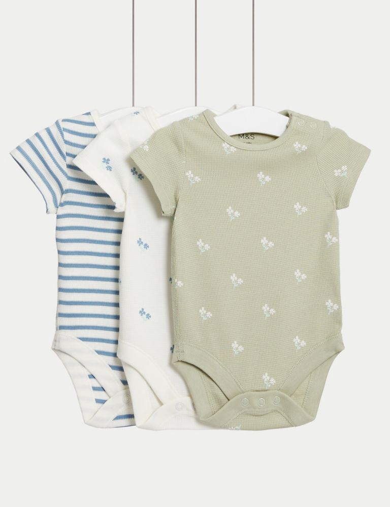 3pk Pure Cotton Printed Bodysuits (0 - 3 Years) 1 of 4