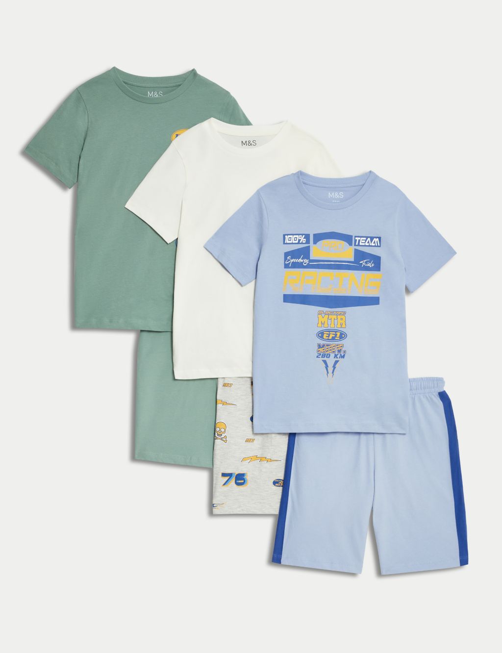 3pk Pure Cotton Racing Short Pyjama Sets (6-16 Yrs) | M&S Collection | M&S