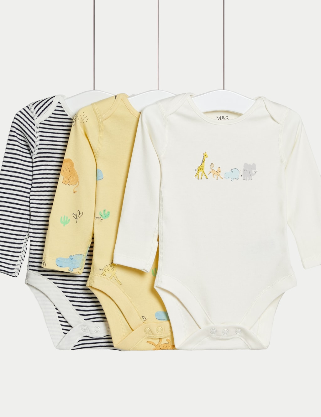 3pk Pure Cotton Safari & Striped Bodysuits (0-3 Yrs) 1 of 1