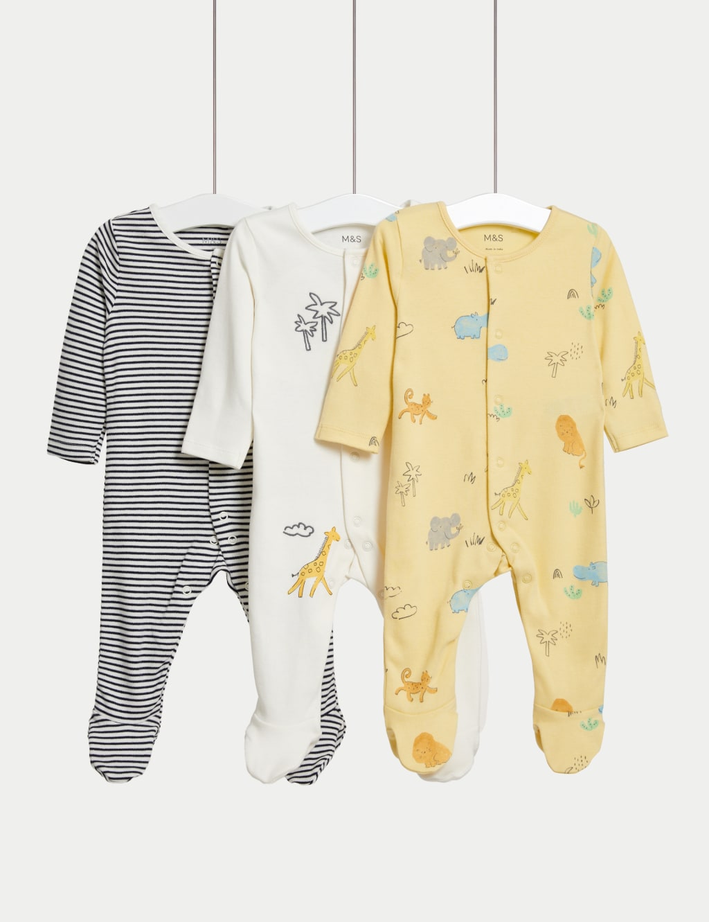 3pk Pure Cotton Safari Stripe Sleepsuits (6½lbs-3 Yrs) 3 of 6