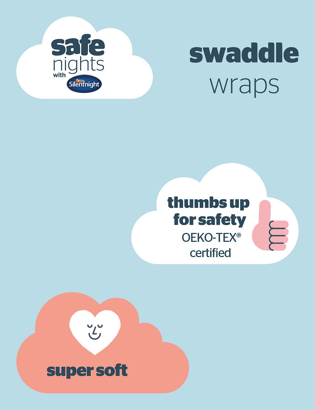 3pk Pure Cotton Safe Nights Swaddles Set 9 of 9