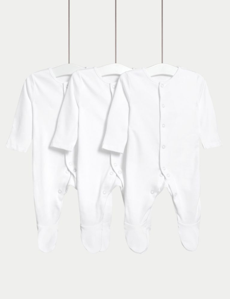 3pk Pure Cotton Sleepsuits (0-3 Yrs) 2 of 7