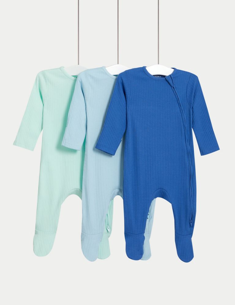 3pk Pure Cotton Sleepsuits (0-3 Yrs) 1 of 4