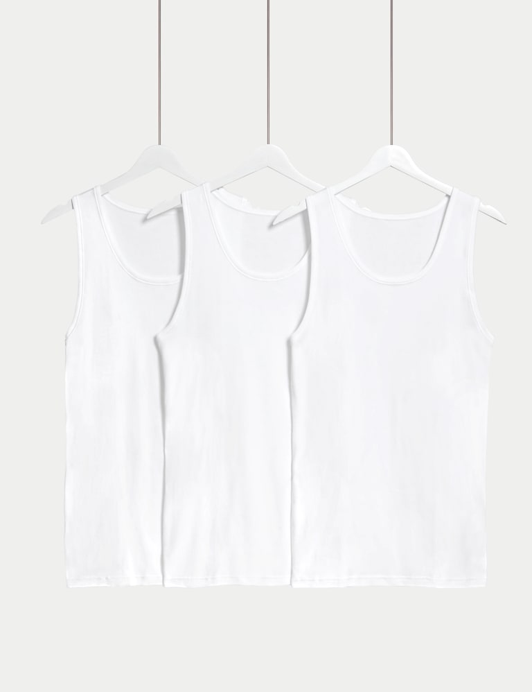 3pk Pure Cotton Sleeveless Vests M S Collection M S