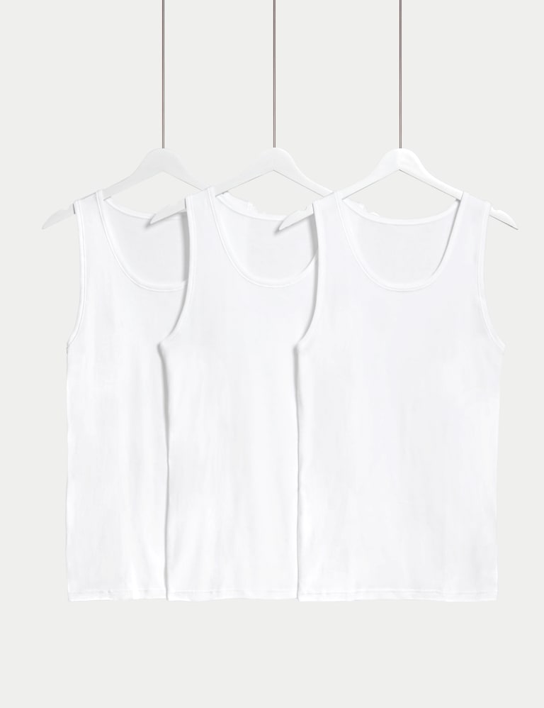 3pk Pure Cotton Sleeveless Vests 1 of 3