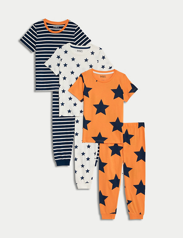 3pk Pure Cotton Star & Striped Pyjama Sets (1-8 Yrs) Image 1 of 1