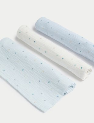 3pk Pure Cotton Star Muslin Squares Image 1 of 2