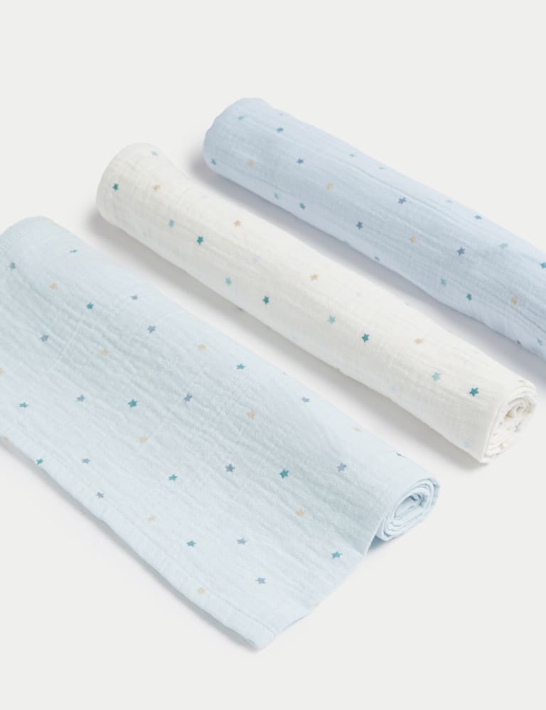 3pk Pure Cotton Star Muslin Squares 1 of 2