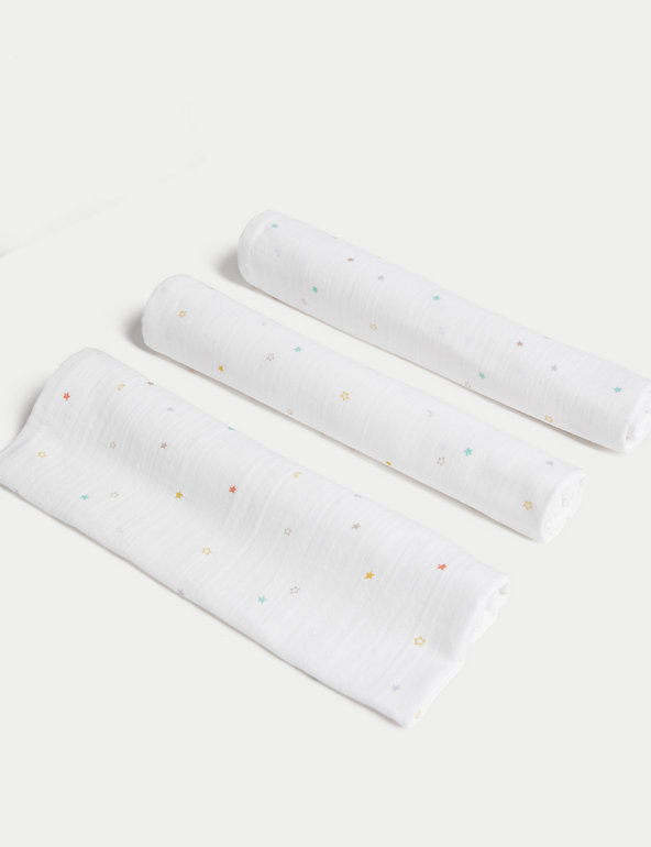 3pk Pure Cotton Stars Muslin Squares Image 1 of 2