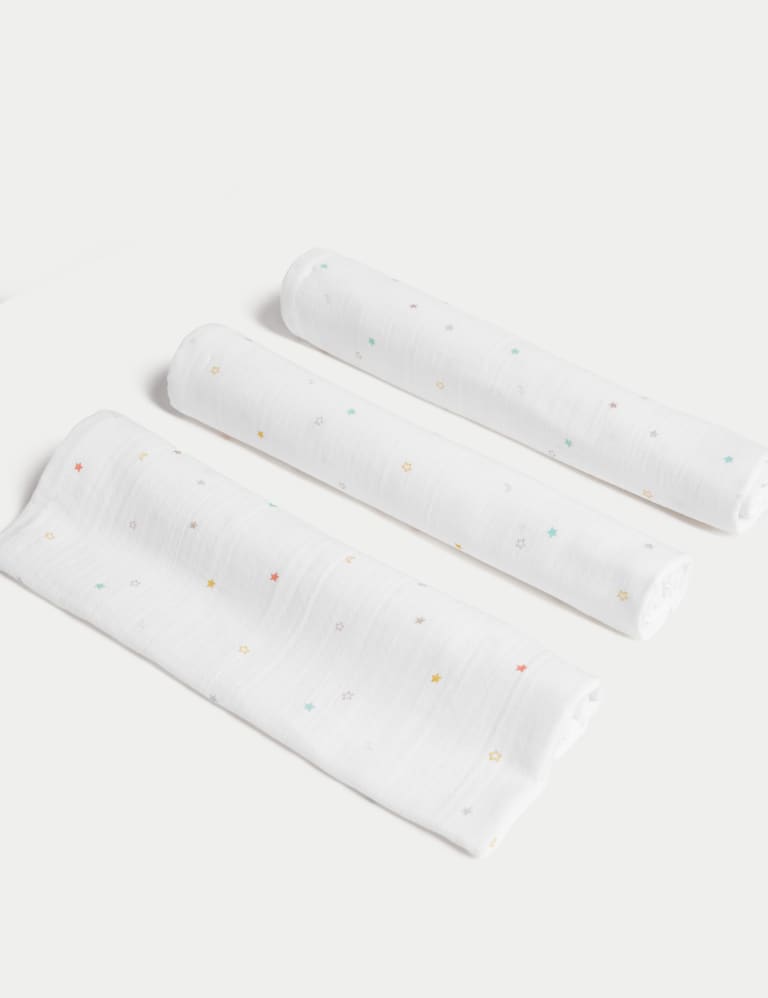 3pk Pure Cotton Stars Muslin Squares 1 of 2