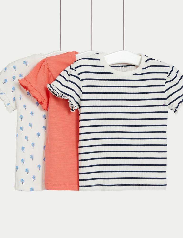 3pk Pure Cotton Striped & Floral Tops (0-3 Years) 1 of 4